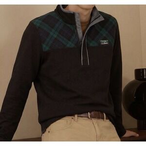 LL Bean Pullover 1/4 Snap Sweatshirt Mens Size‎ XL Black Green Tartan
